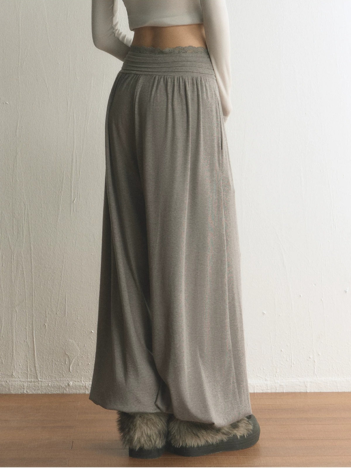 Lace Trim High Waisted Balloon Pants