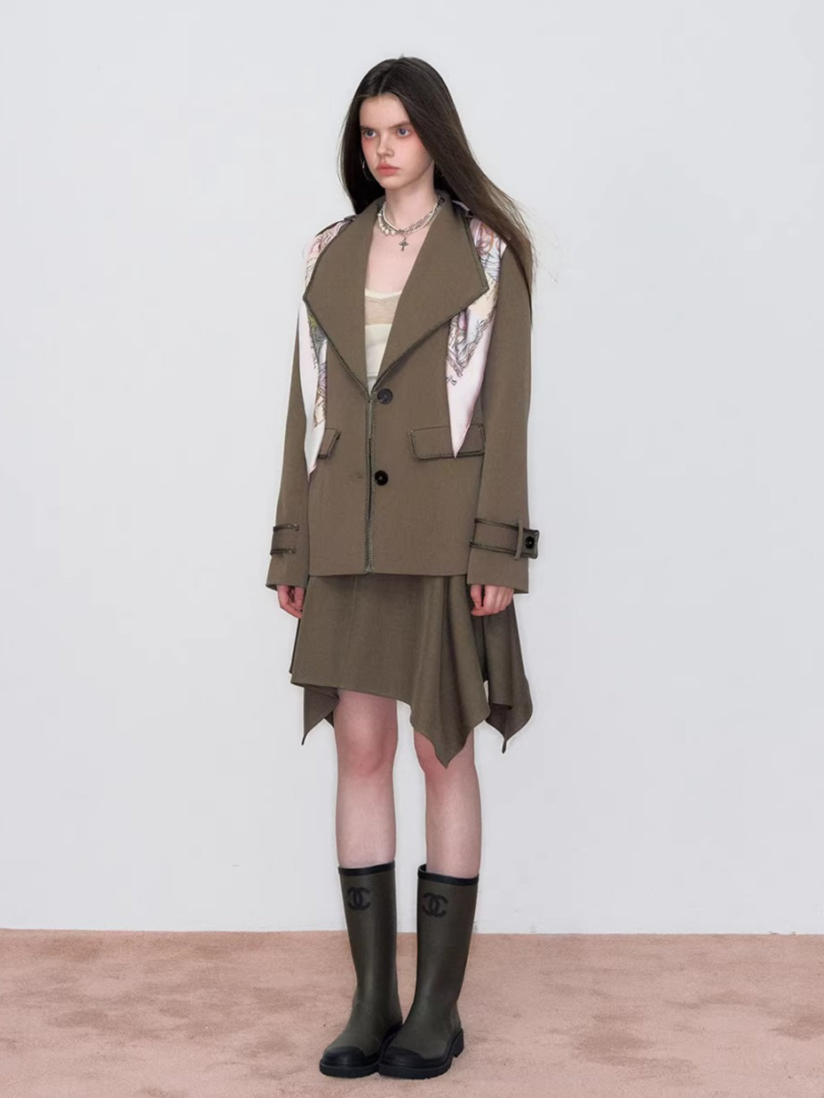 Contrast Tape Lapel Blazer