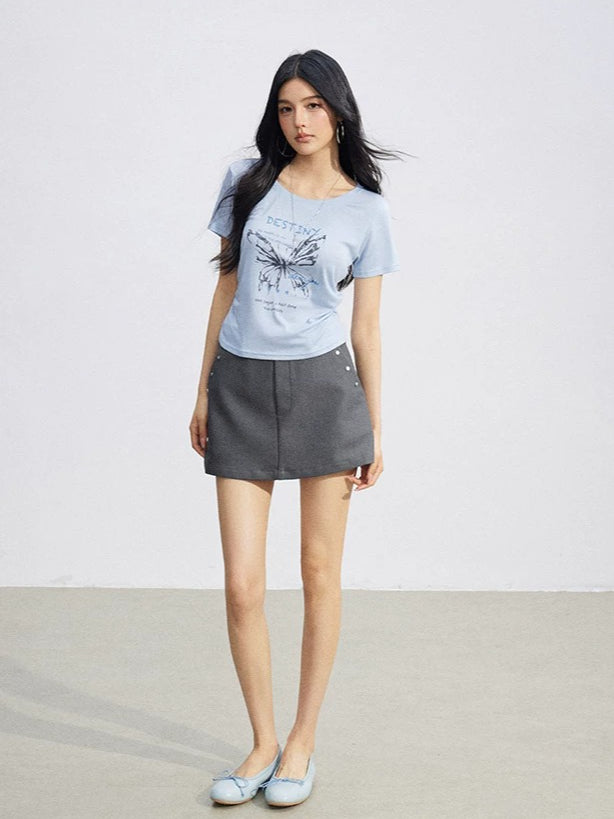 Butterfly Ruched Slim Tee
