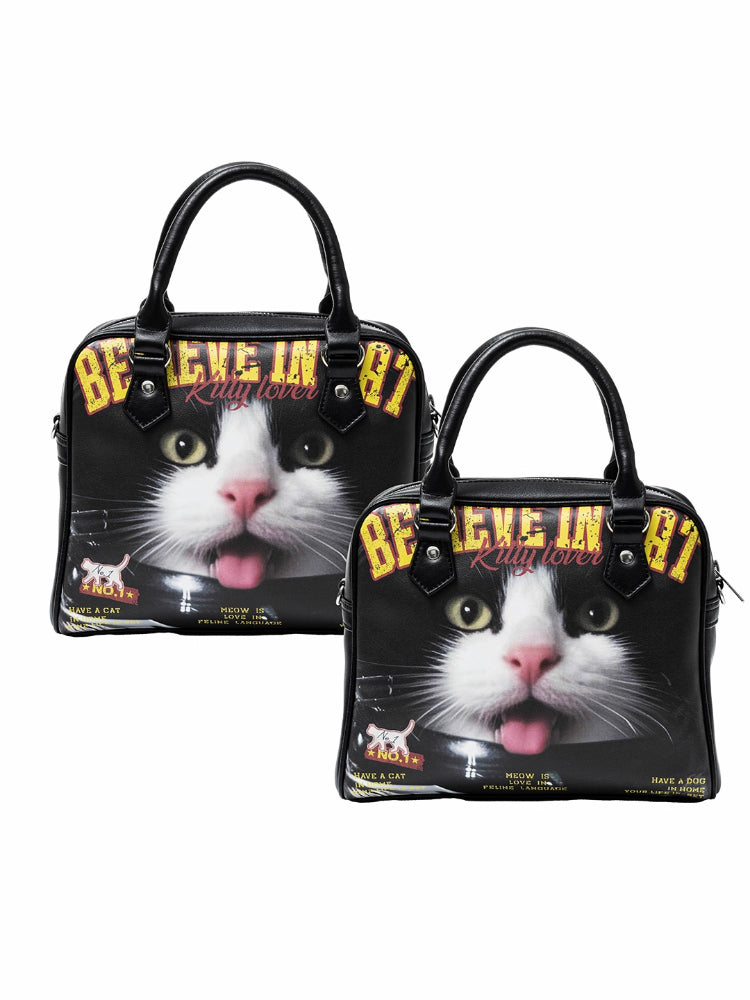 Classic Cat & Dog Boston Handbag