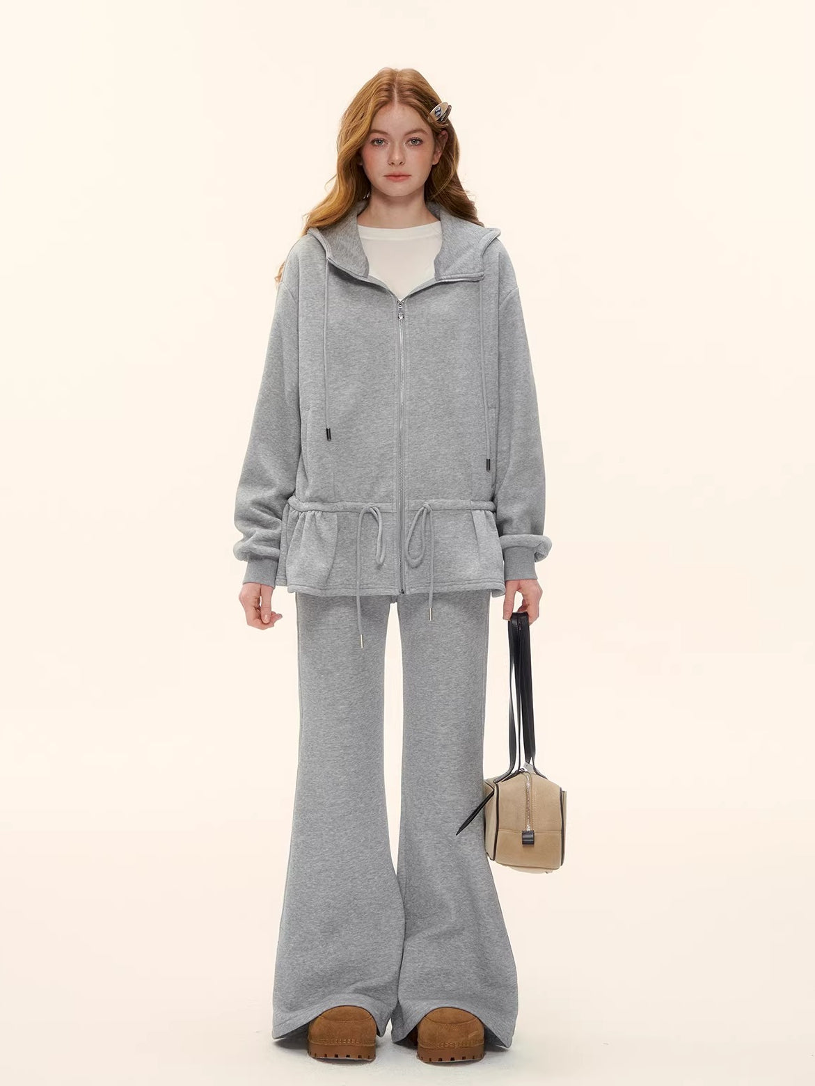 Drawstring Fleece-lined Hoodie & Pants Set