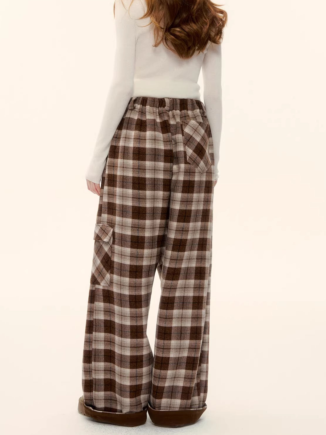 Contrast Plaid Wide-Leg Pants