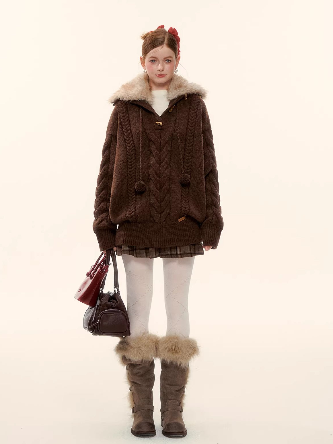 Detachable Collar Cable Knit Sweater