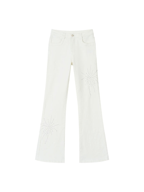 Rhinestone Firework Straight-Micro Flare Jeans