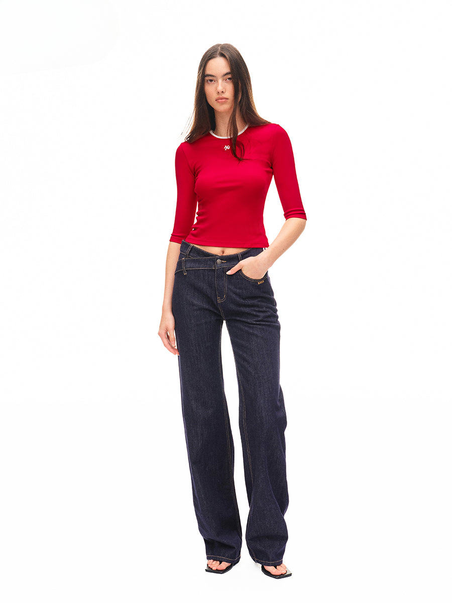 Modern Contrast-Trimmed Mid-sleeve T-shirt