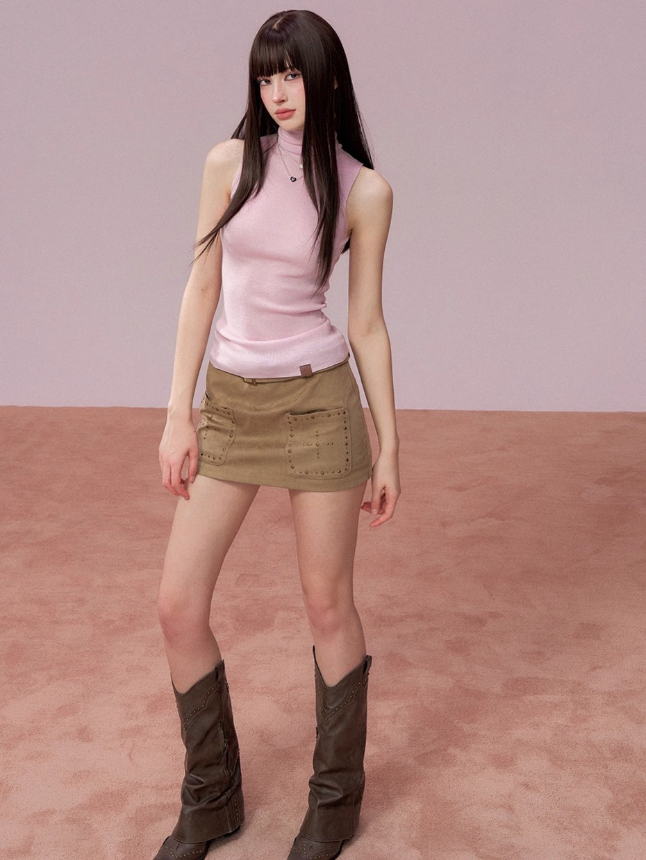 High Neck Sleeveless Knit Top