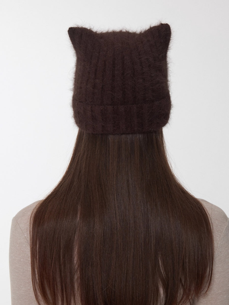 Knitted Cat-Ear Beanie with Hand-Stitched Label