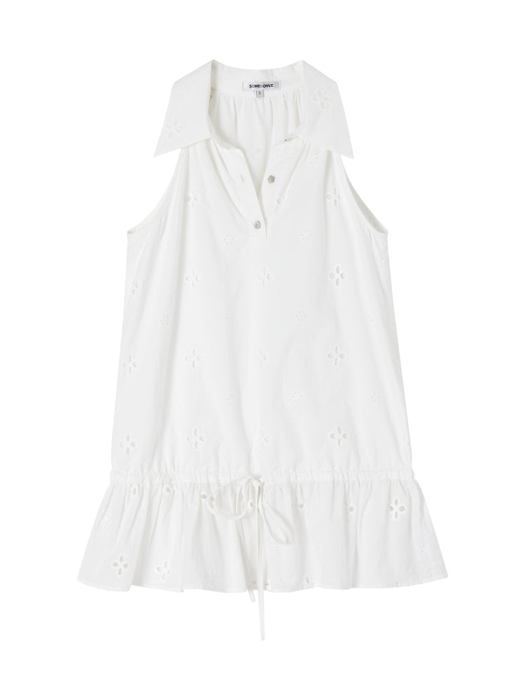 French-Style Printed Sleeveless Halter Tie-Up Top