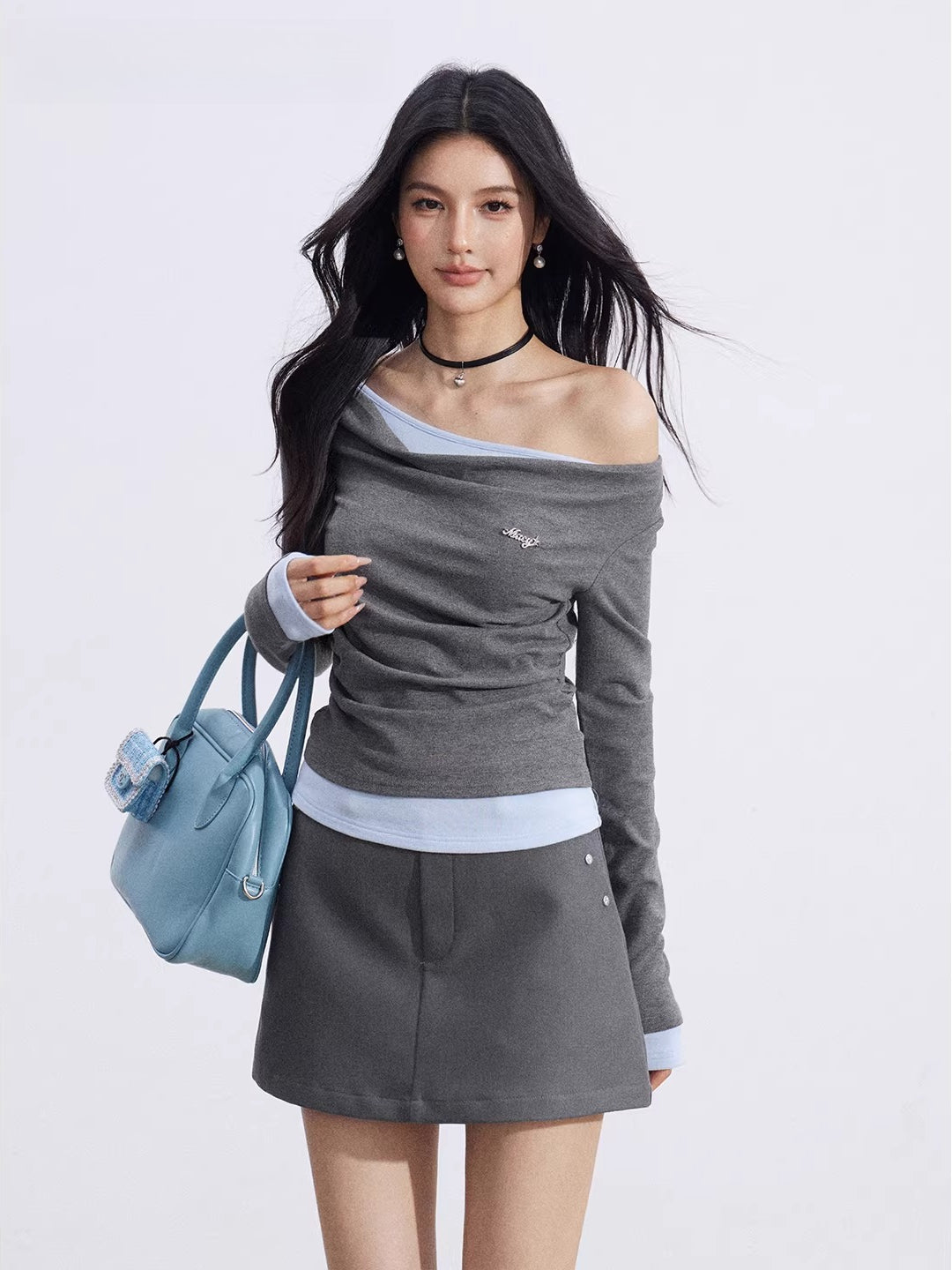 Yellow & Gray Layered Ruched Top
