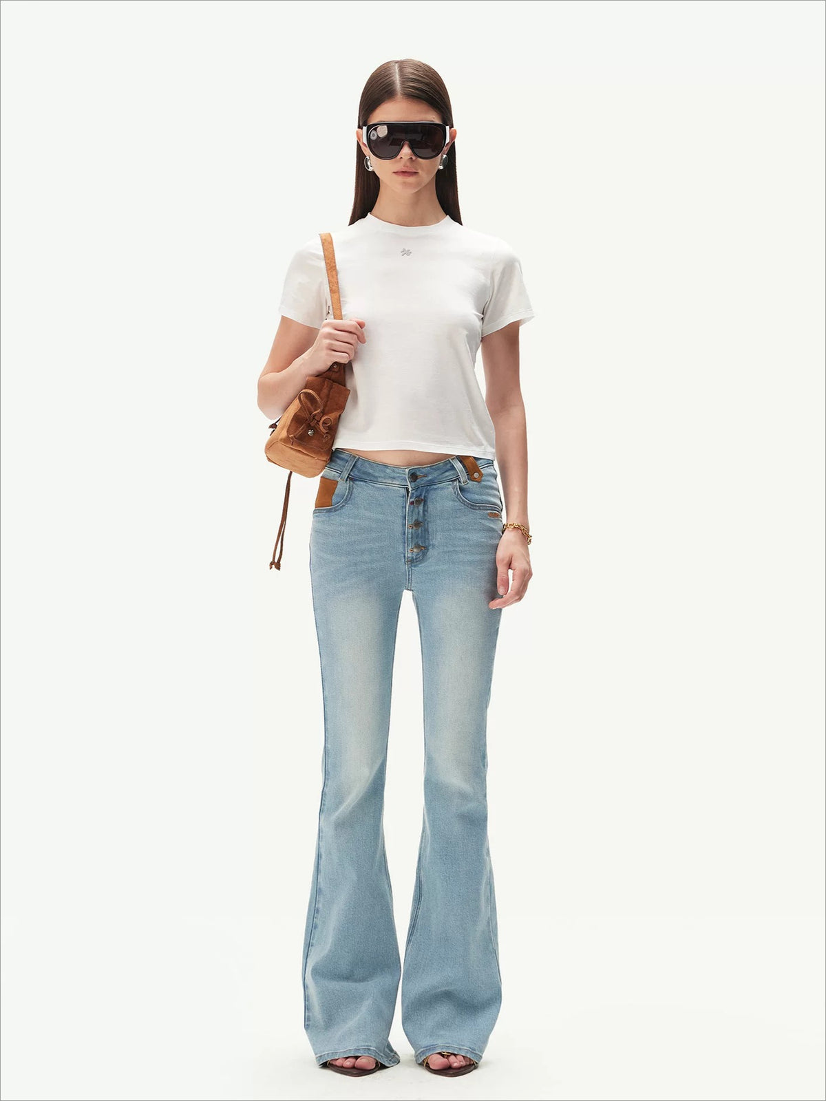 +5CM N1 Washed Suede Flare Jeans