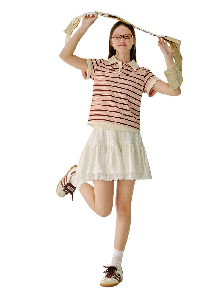 Yellow & White Striped Faux-Layer Polo Shirt