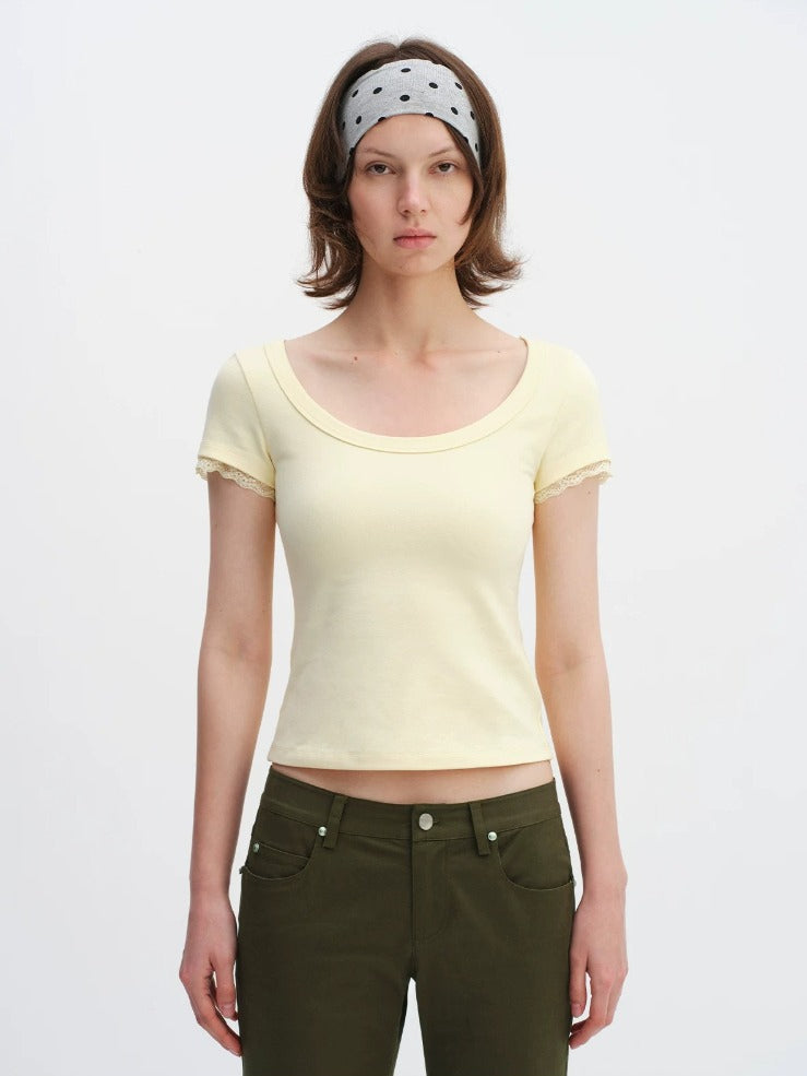 Lace Trim U-neck Tee