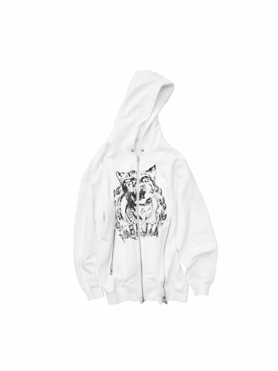 Cat Graphic Double-Zip Convertible Hoodie Jacket