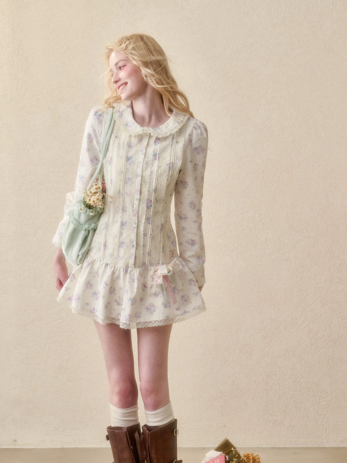 Vintage Floral Waist Mini Dress