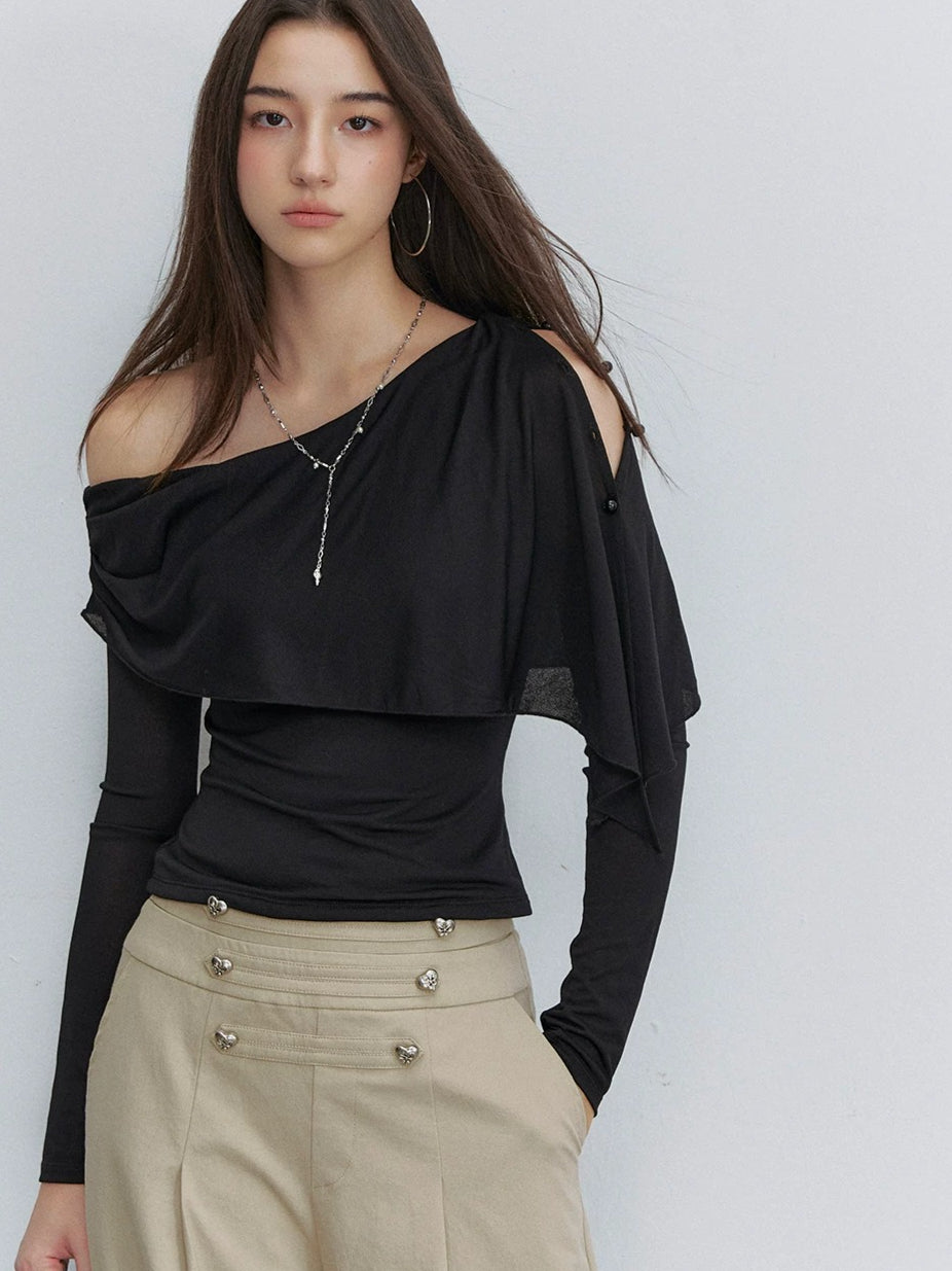 Asymmetric Shoulder Draped Top