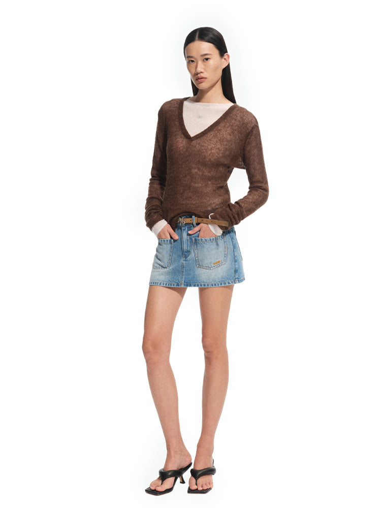 Alpaca Irregular Thin Long-sleeve Top
