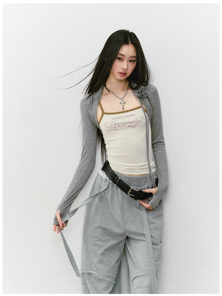 Color-blocked Raw-edge Wide-leg Pants