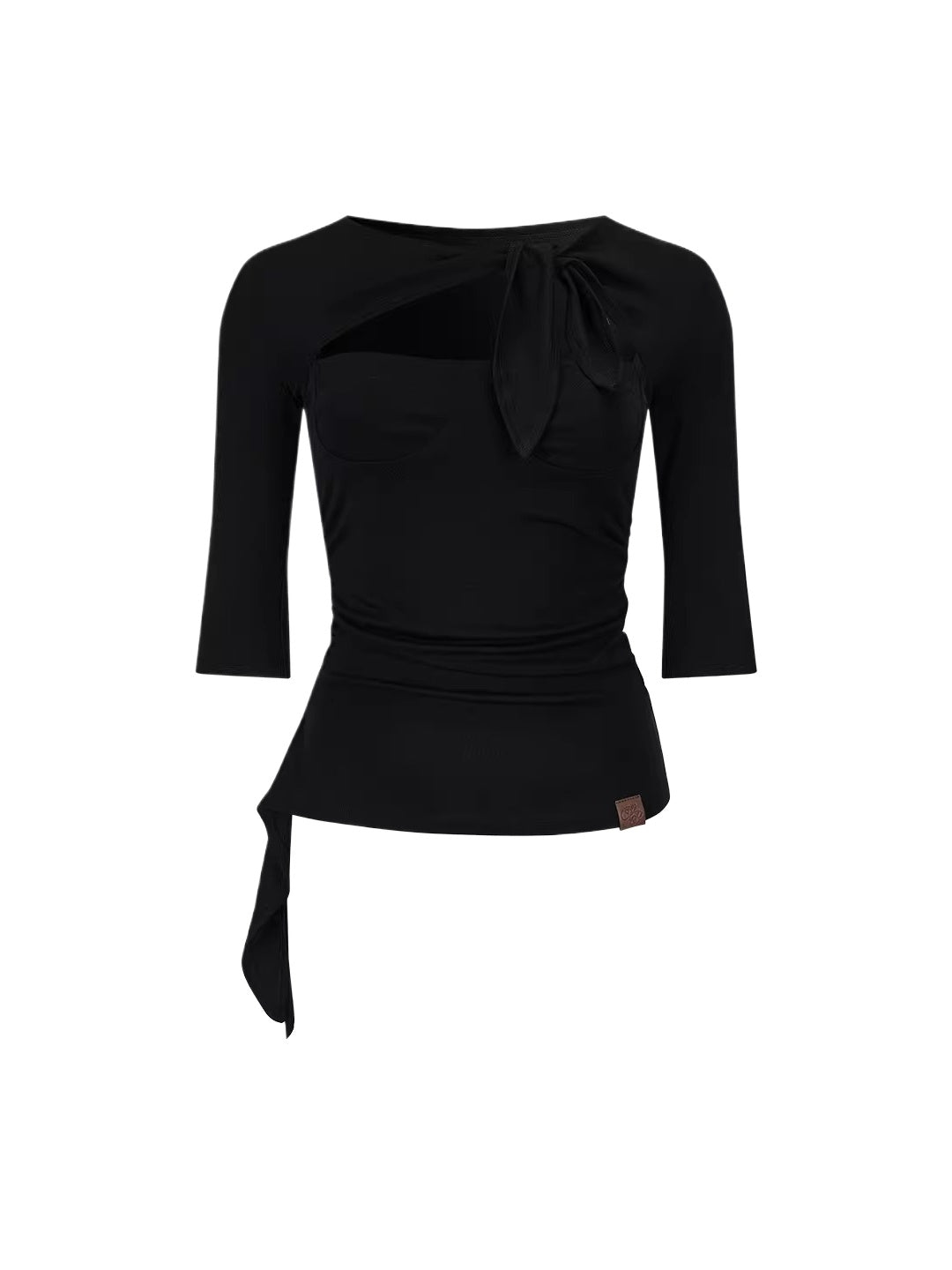 Black & Khaki Tie Cutout Top