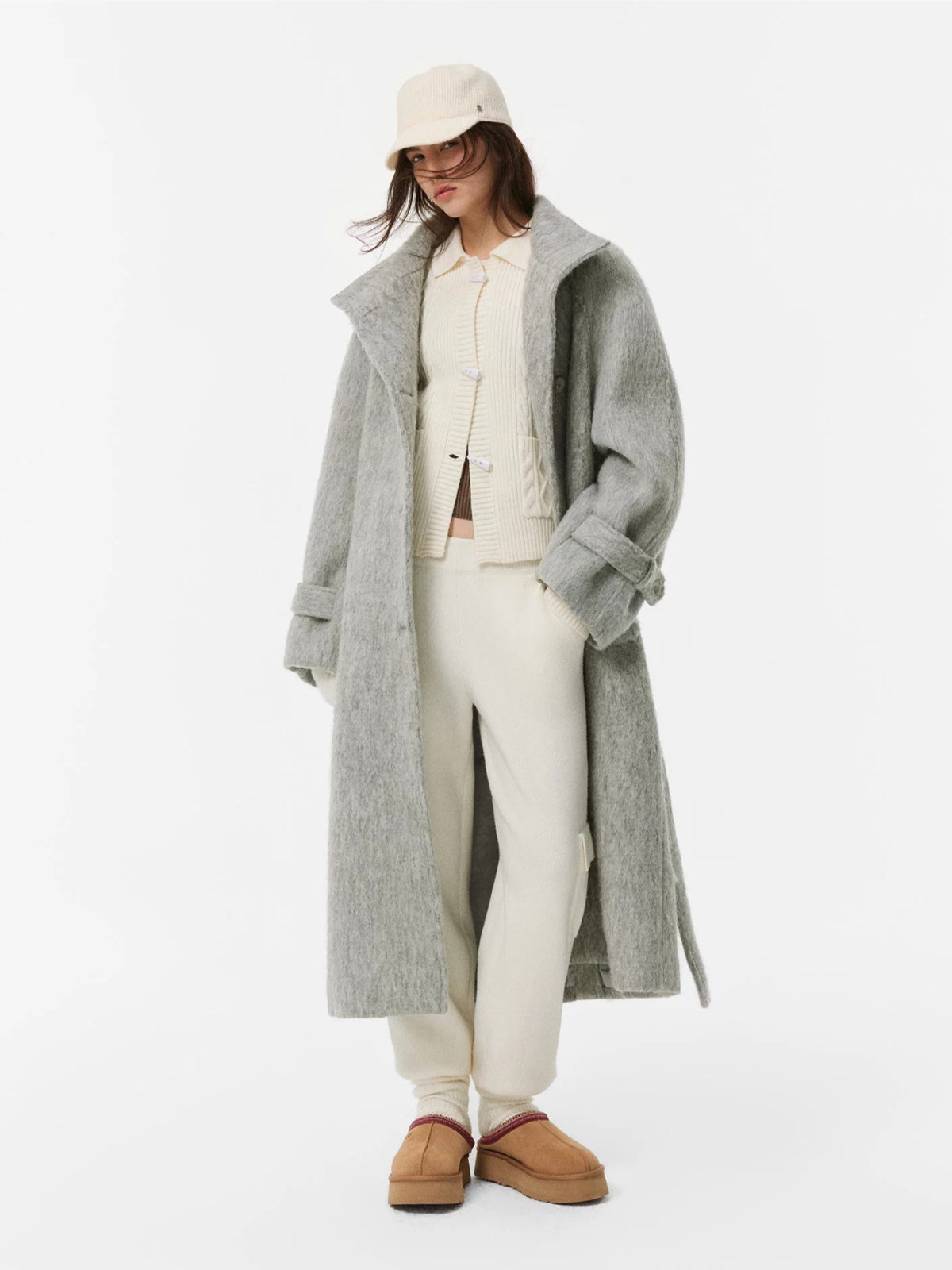 Alpaca Fur Collar Horn Button Cardigan