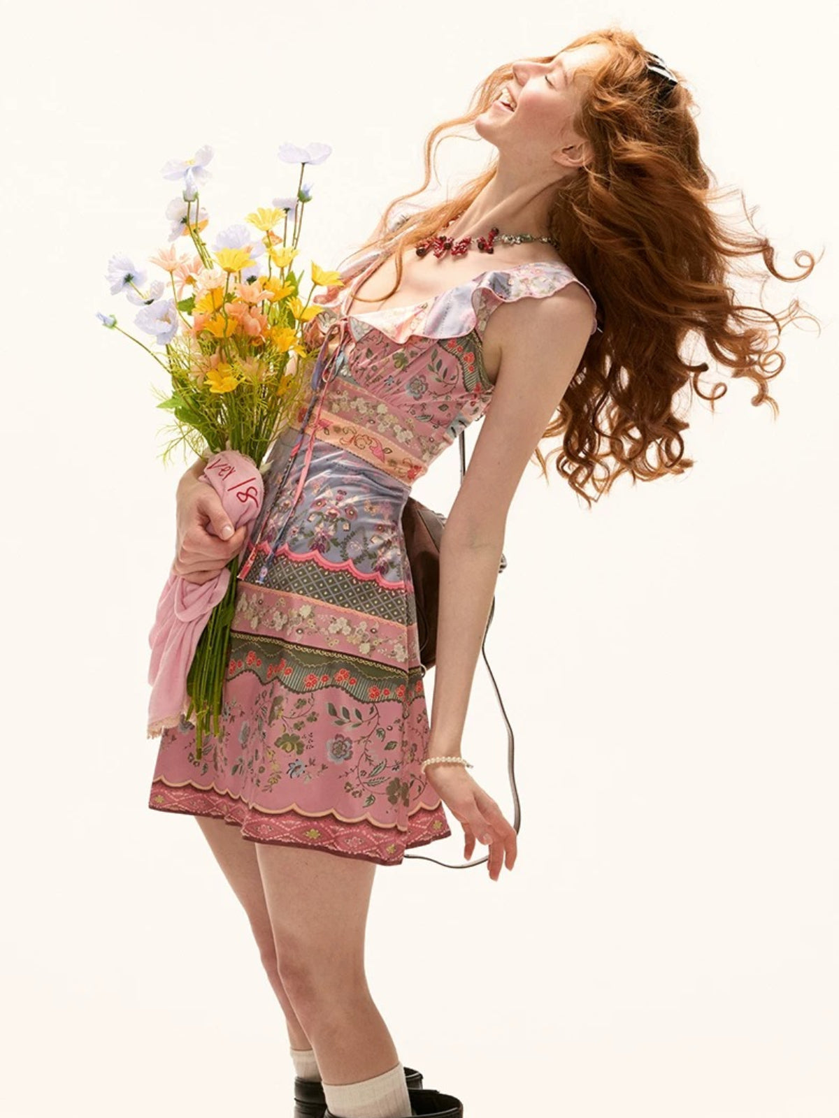 Floral Ruffle Pink Mini Dress