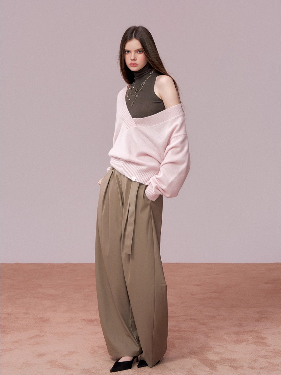Belted Wide-Leg Tailored Trousers