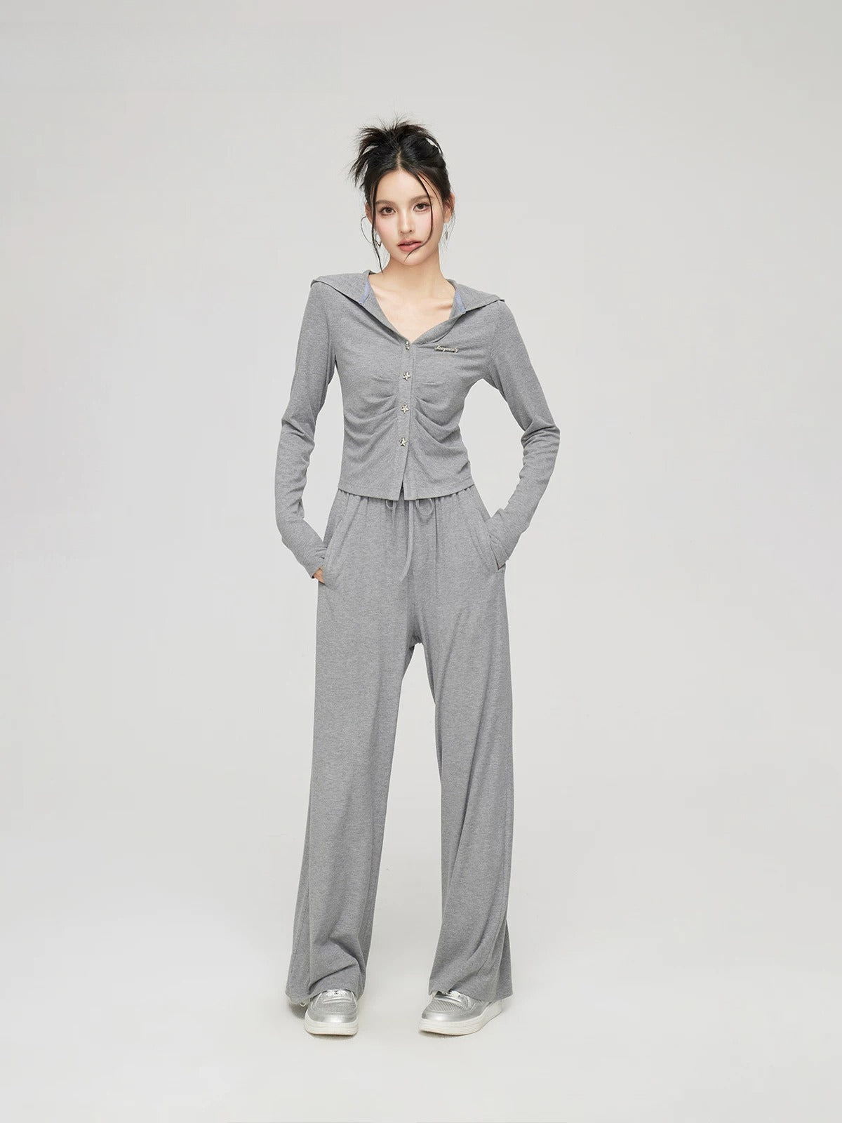 Pleated Knit Cropped Top & Pants Set