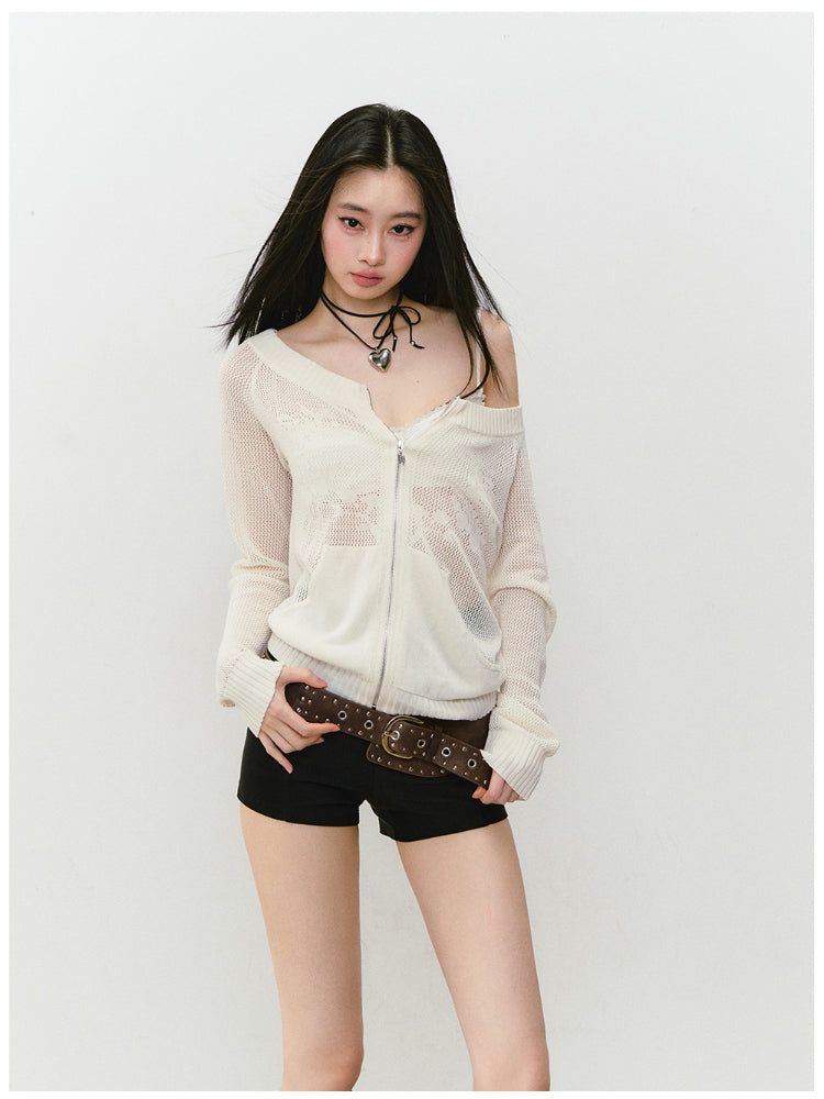 Knitted Floral Convertible Hollow-out Coat