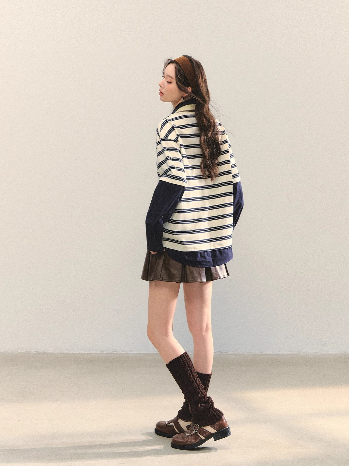 Contrast-Stripe Polo 2-in-1 Sweatshirt