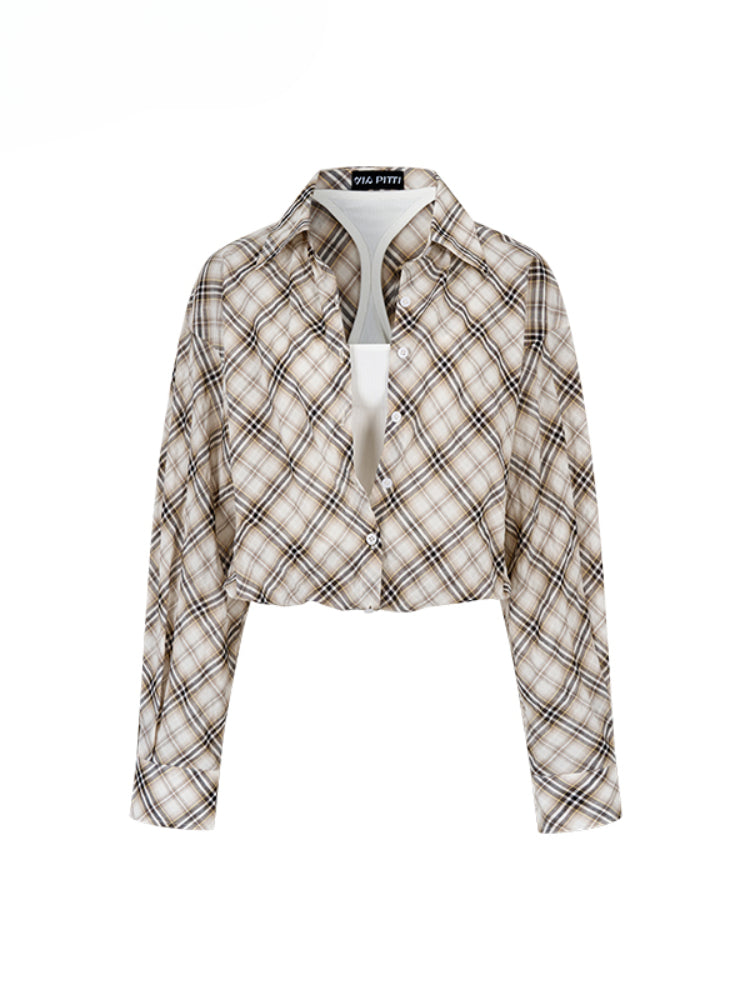 Two-piece Look Checked Long-sleeve Shirt