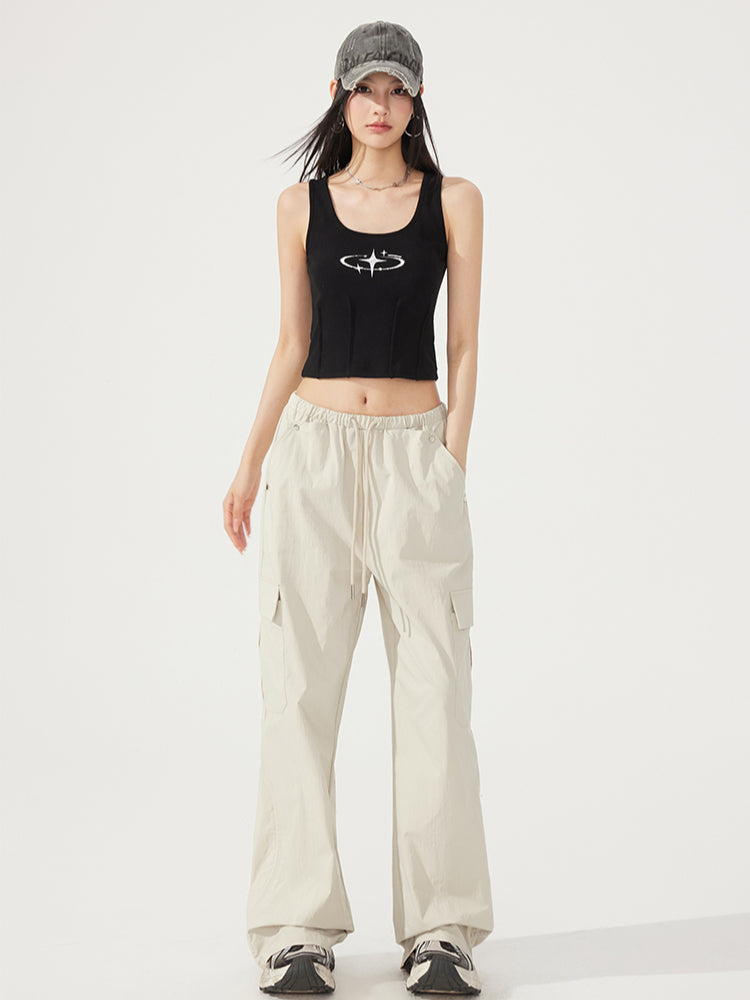 Waist-Cinching U-Neck Star Versatile Tank Top