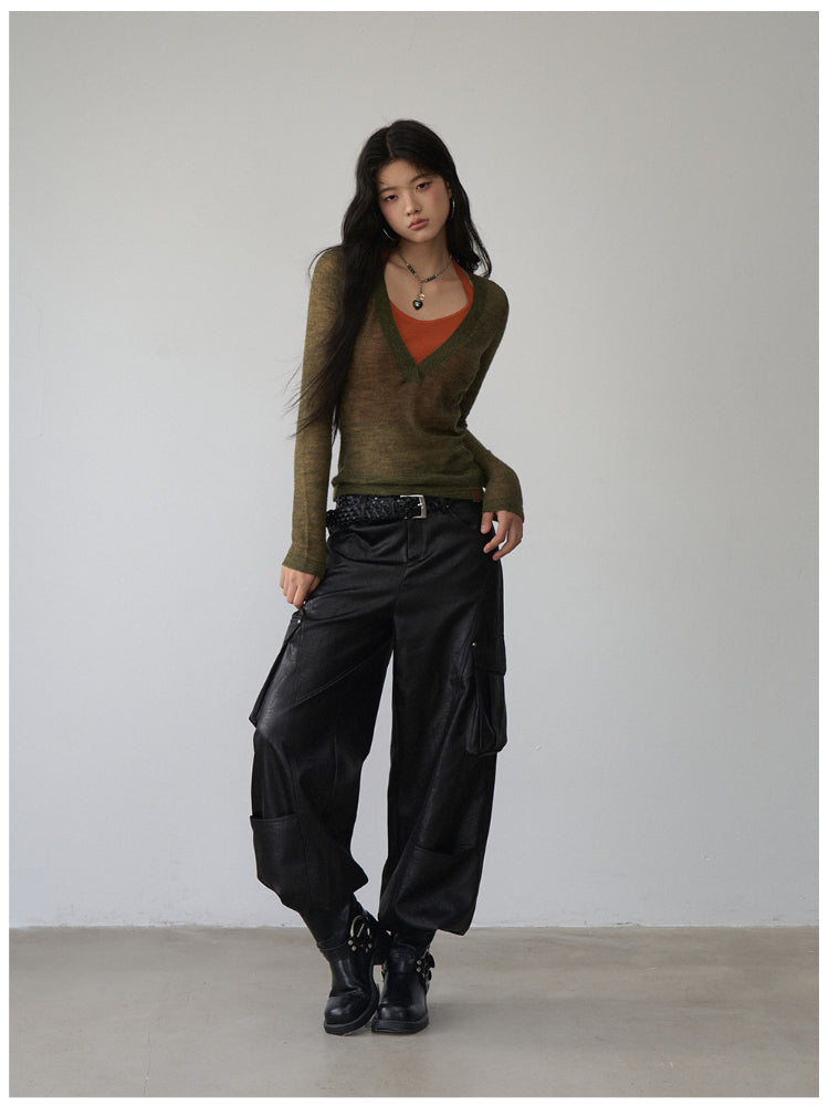 Fake Two-Piece Halter V-Neck Knit Sweater