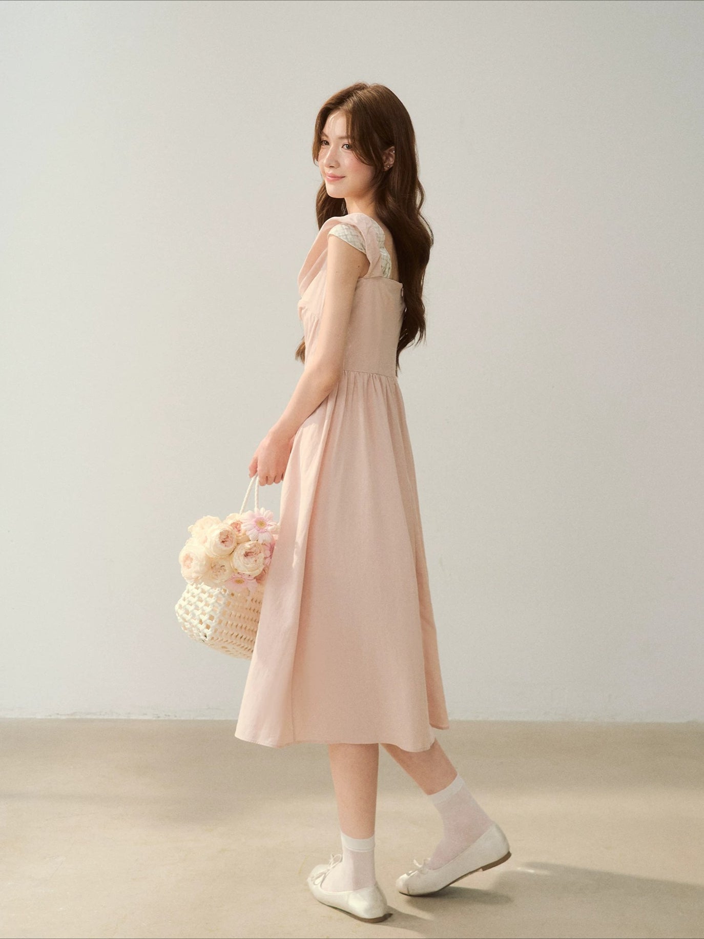 Pink Grid Drape Dress