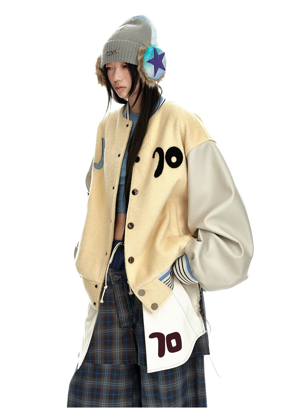 Contrast Wool Blend Baseball Jacket