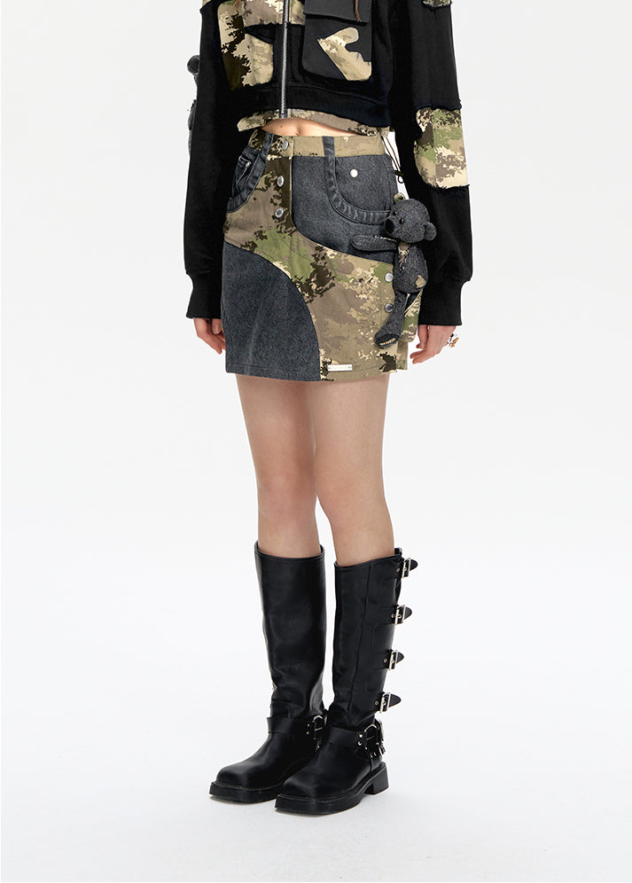 Camo Denim Short Skirt