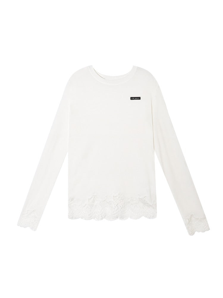 Lace Panel Long-Sleeve Top