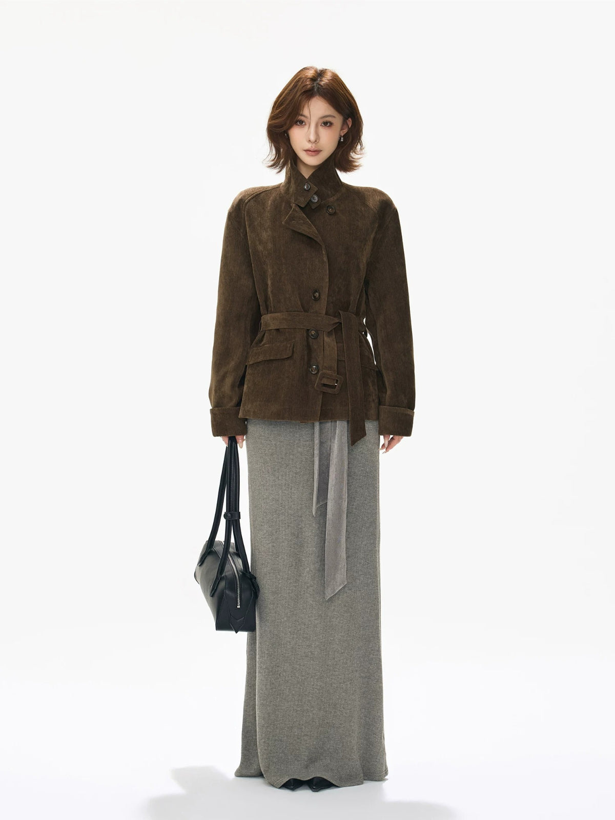 Vintage Stand Collar Belted Utility Jacket