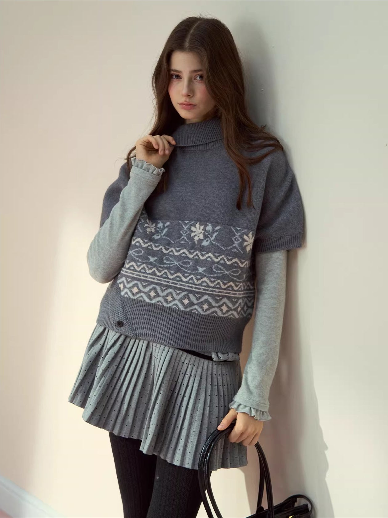 Beige & Gray Fair-Isle Cape Sweater