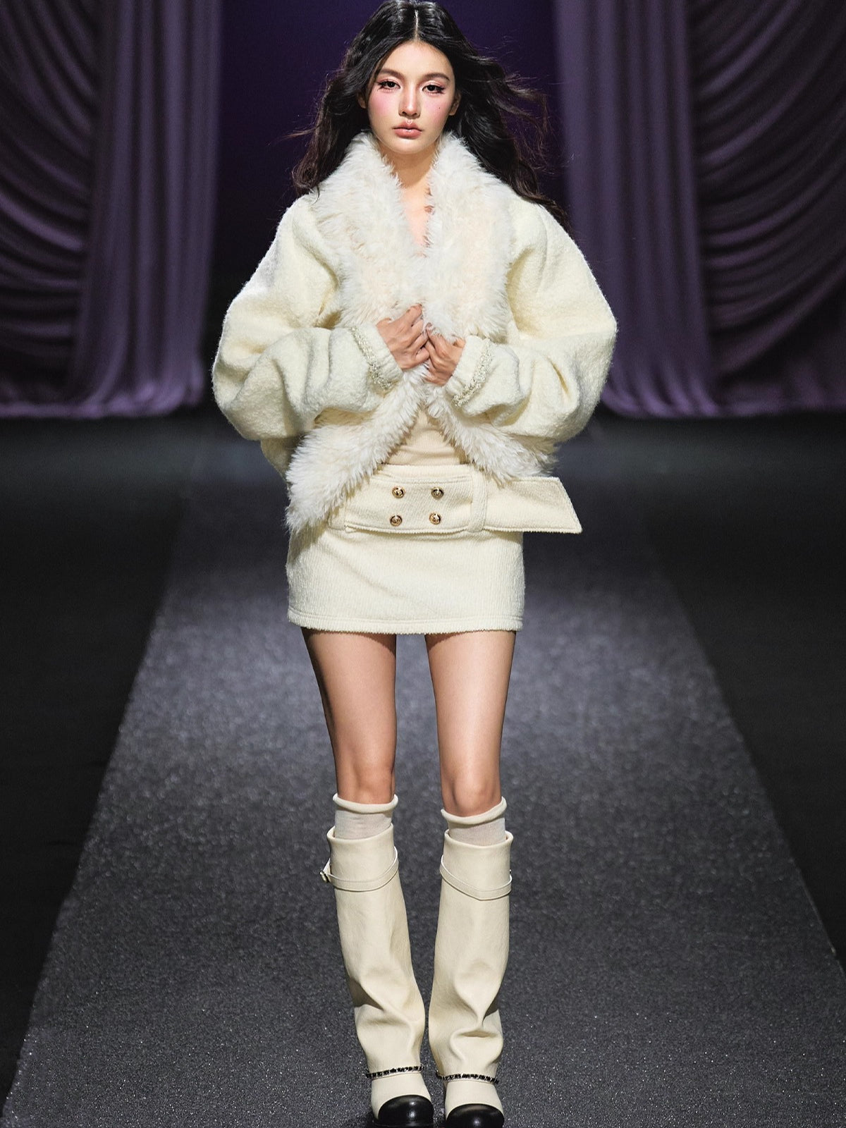 Wool Belted A-Line Skirt