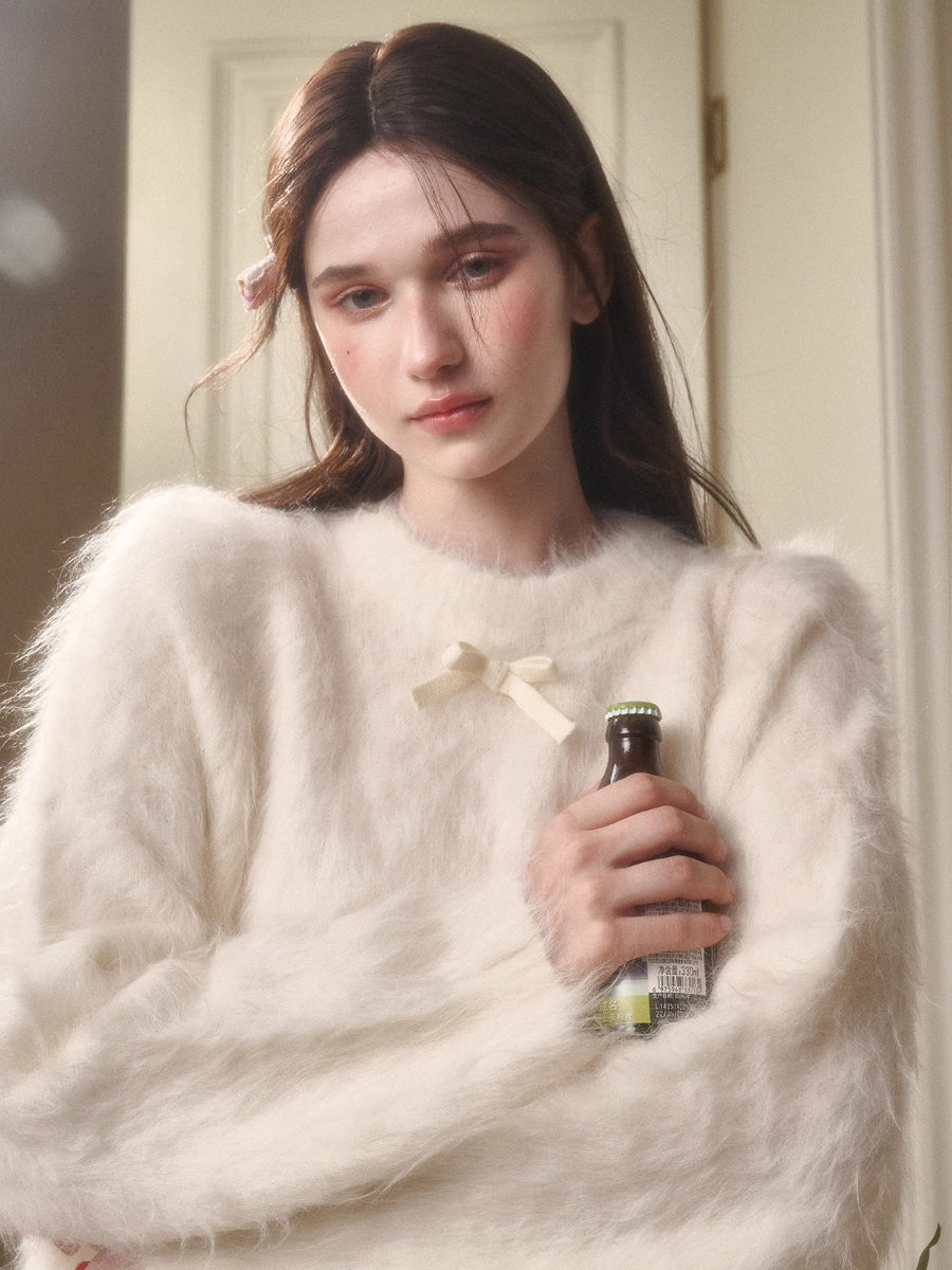 Little Lamb Alpaca-Cashmere Long Plush Crewneck