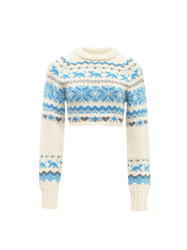 Vintage Jacquard Off-Shoulder Fair Isle Sweater
