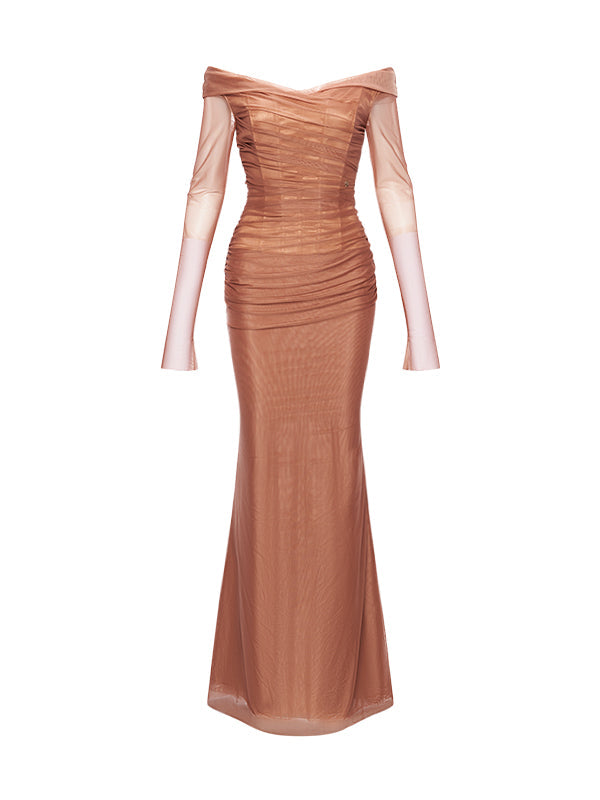 Off-Shoulder Mesh Corset Gown