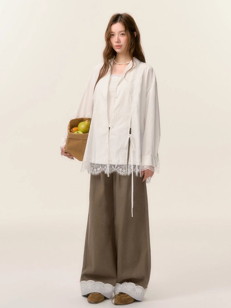 Lace Trim Patchwork Trousers