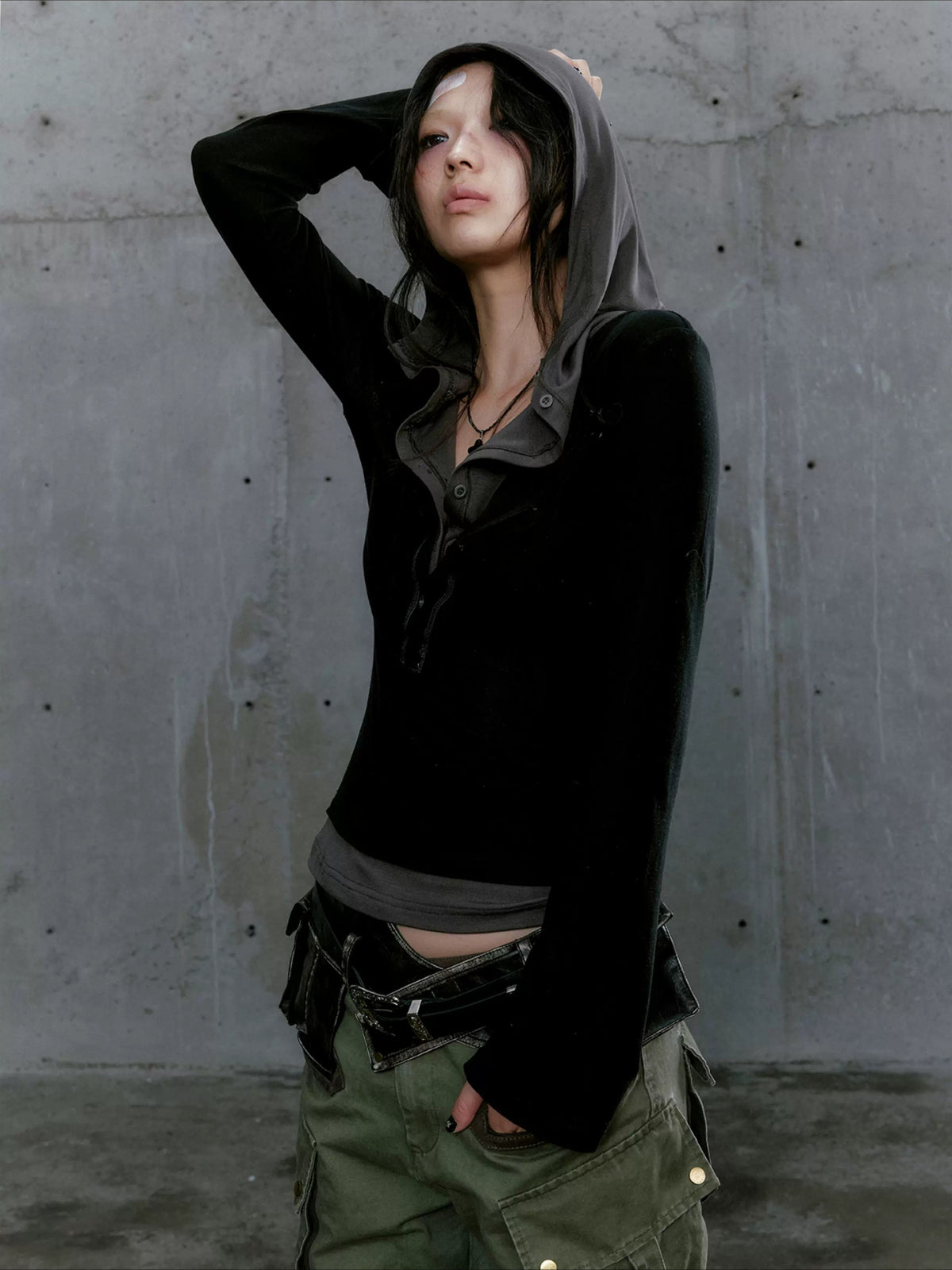 Layered Punk Hooded Top