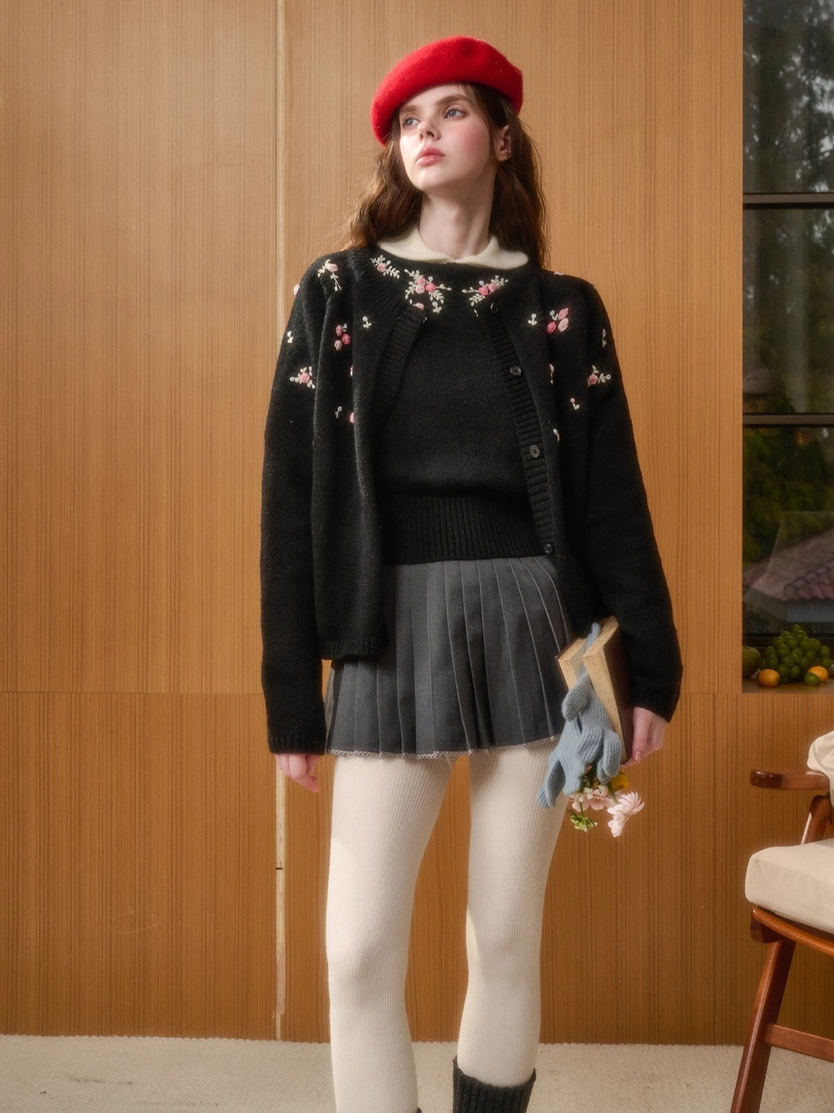 Hand-Embroidered Floral Cardigan