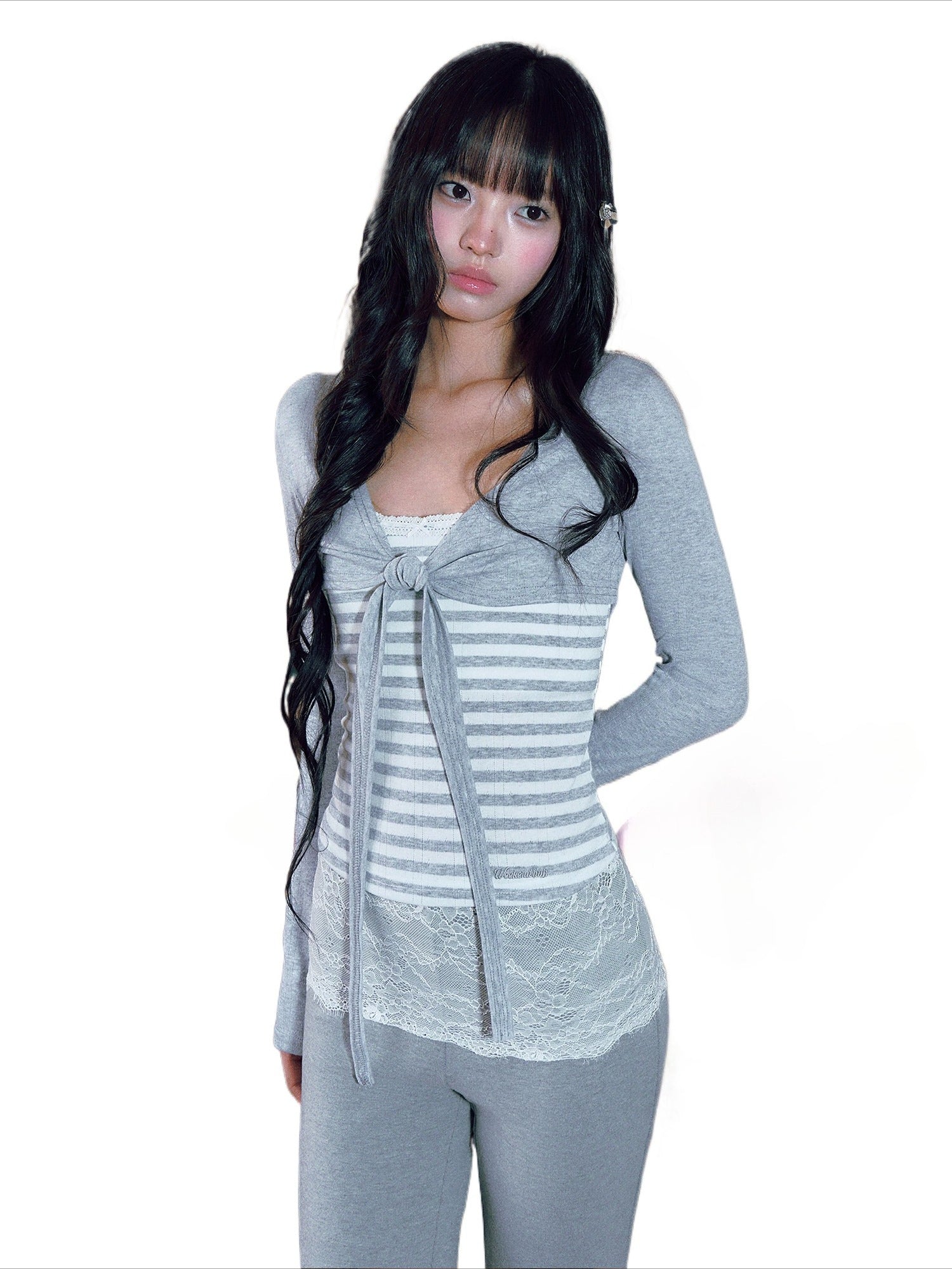 Gray Stripe Lace Set