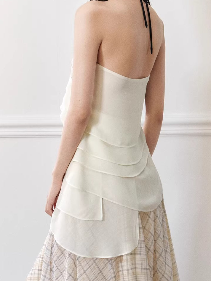 Rose Halter Tank Top & Pleated Skirt Set