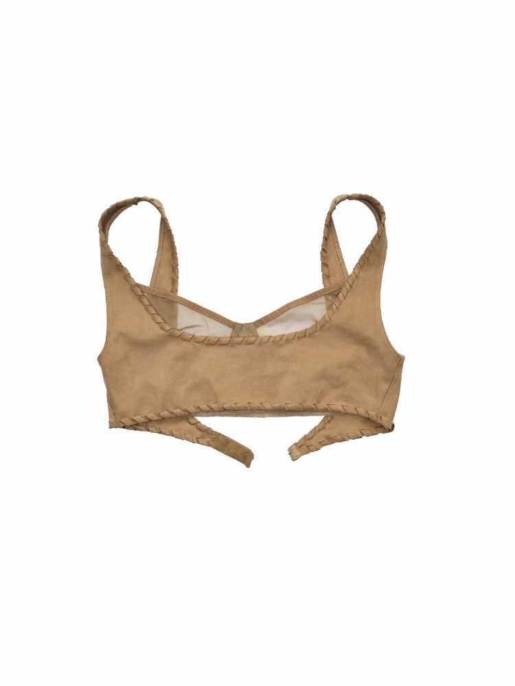 Suede Mesh Lace-Up Bralette