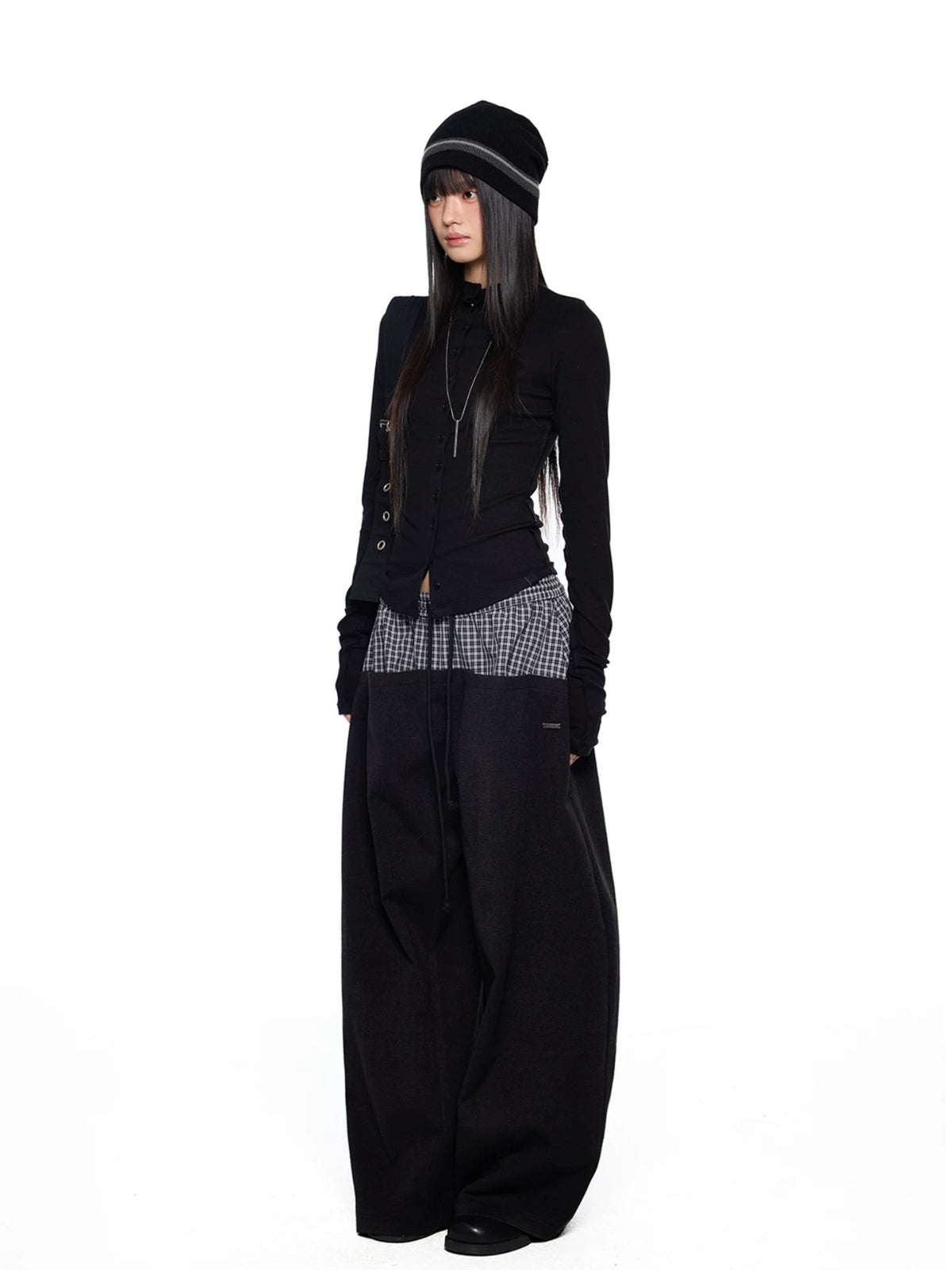 Plaid Drawstring Wide Leg Pants