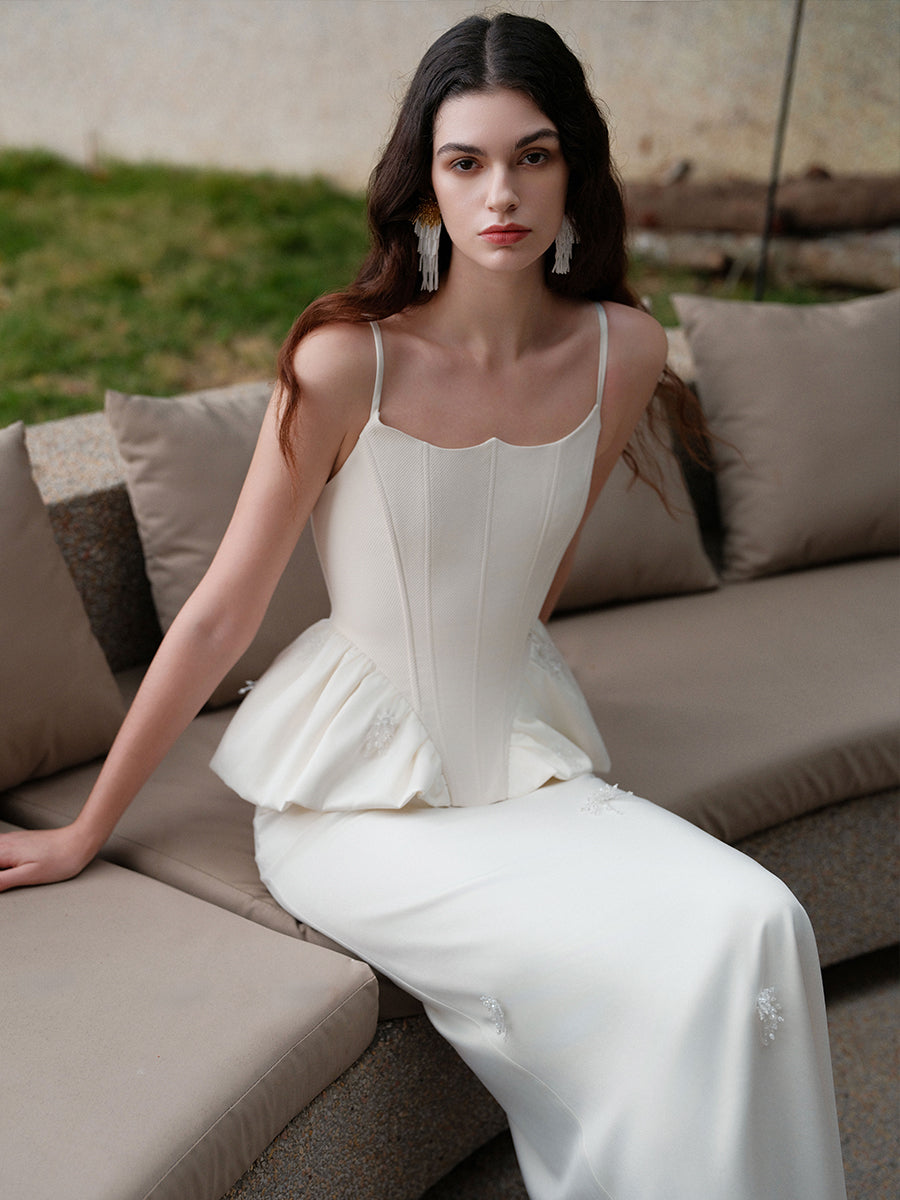 Luxury Handcrafted Beaded Satin Slip Dress Set