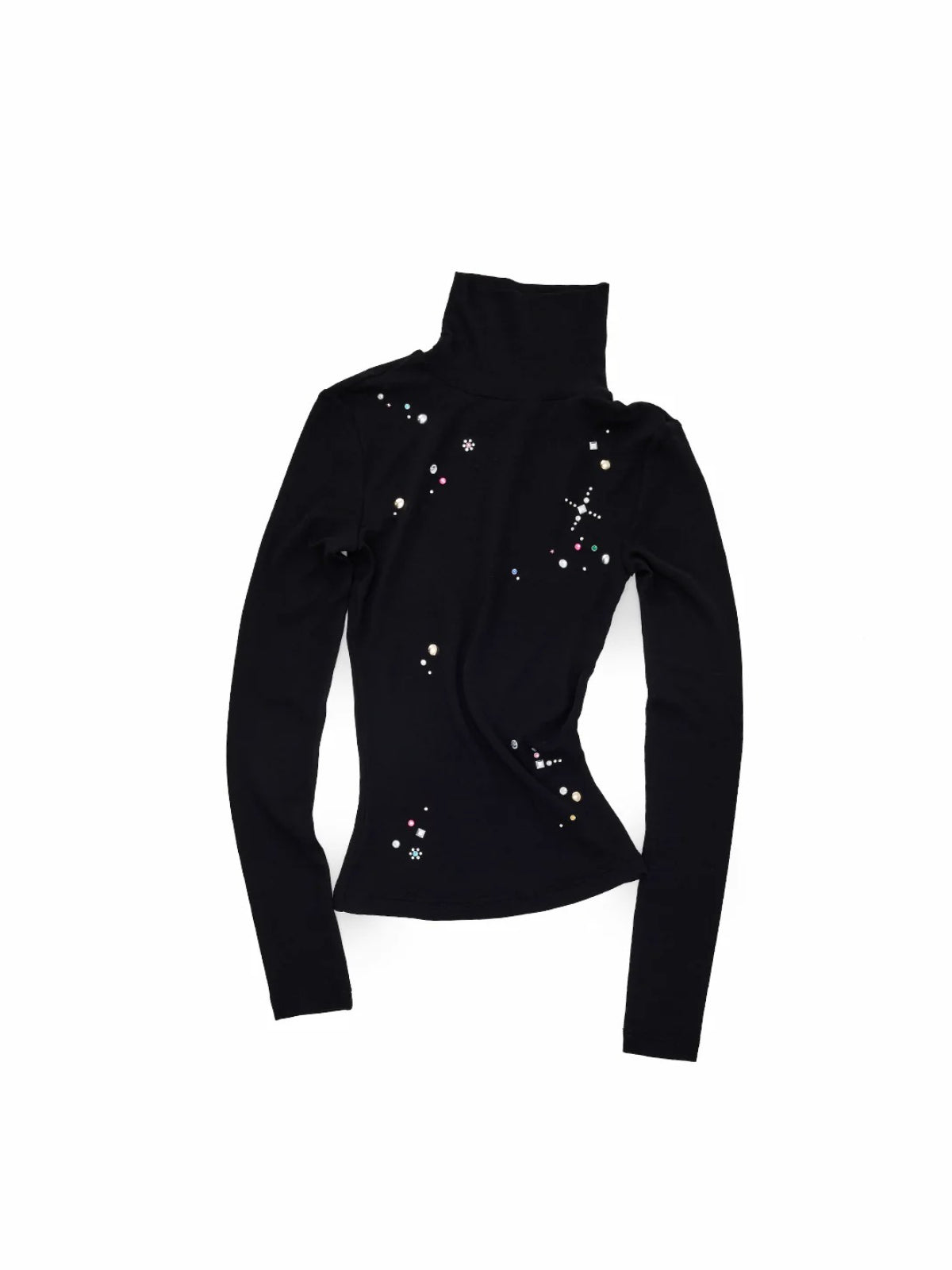 Rhinestone Lyocell Wool Turtleneck Top